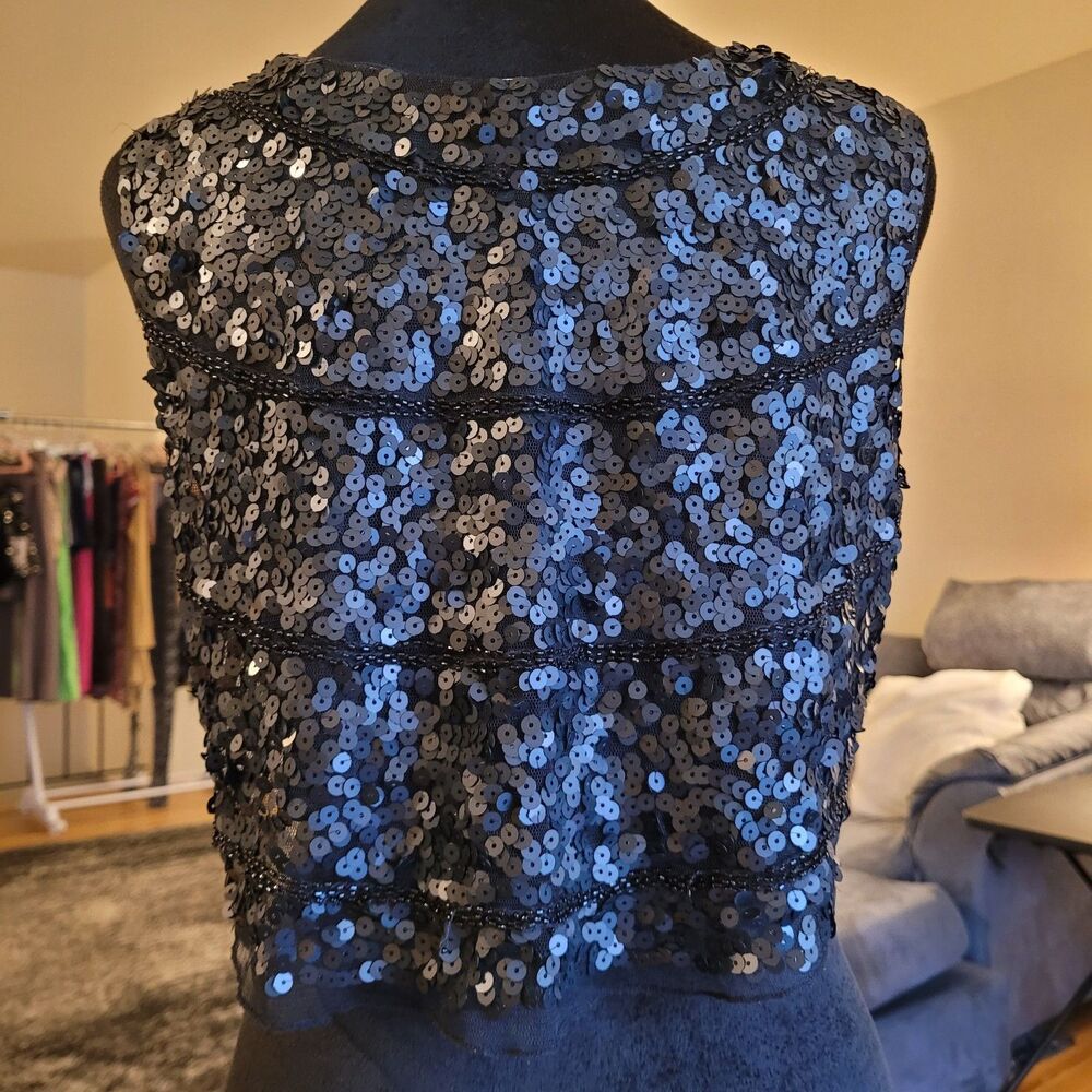 Say What Y2k Black Sequin Polyester Crop Top with Black Sequins In A Medium M - Picture 3 of 5
